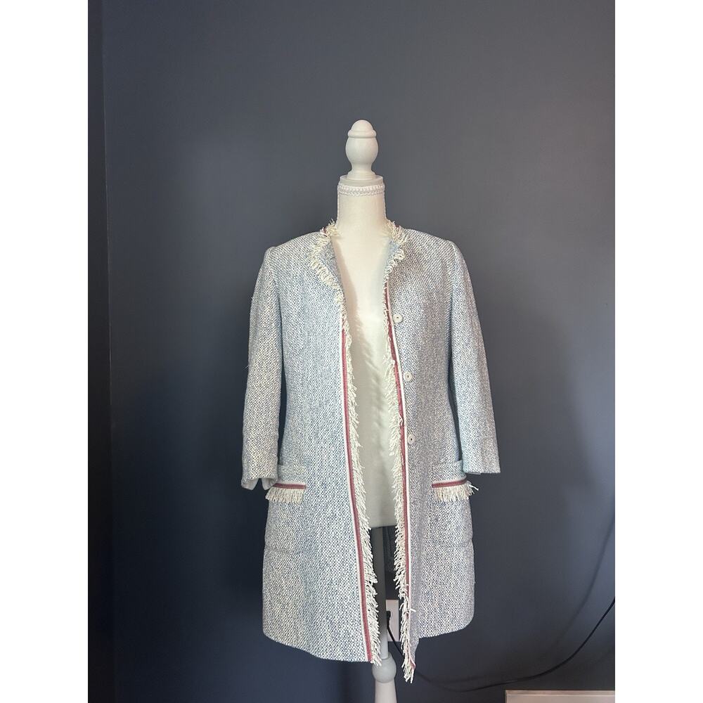 Onorati Italian Made Tweed Blue And White Button Down Coat Petite Size 4 Summery
